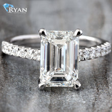 Load image into Gallery viewer, 3.36ctw Emerald Cut Solitaire Prong Set Diamond Shoulders
