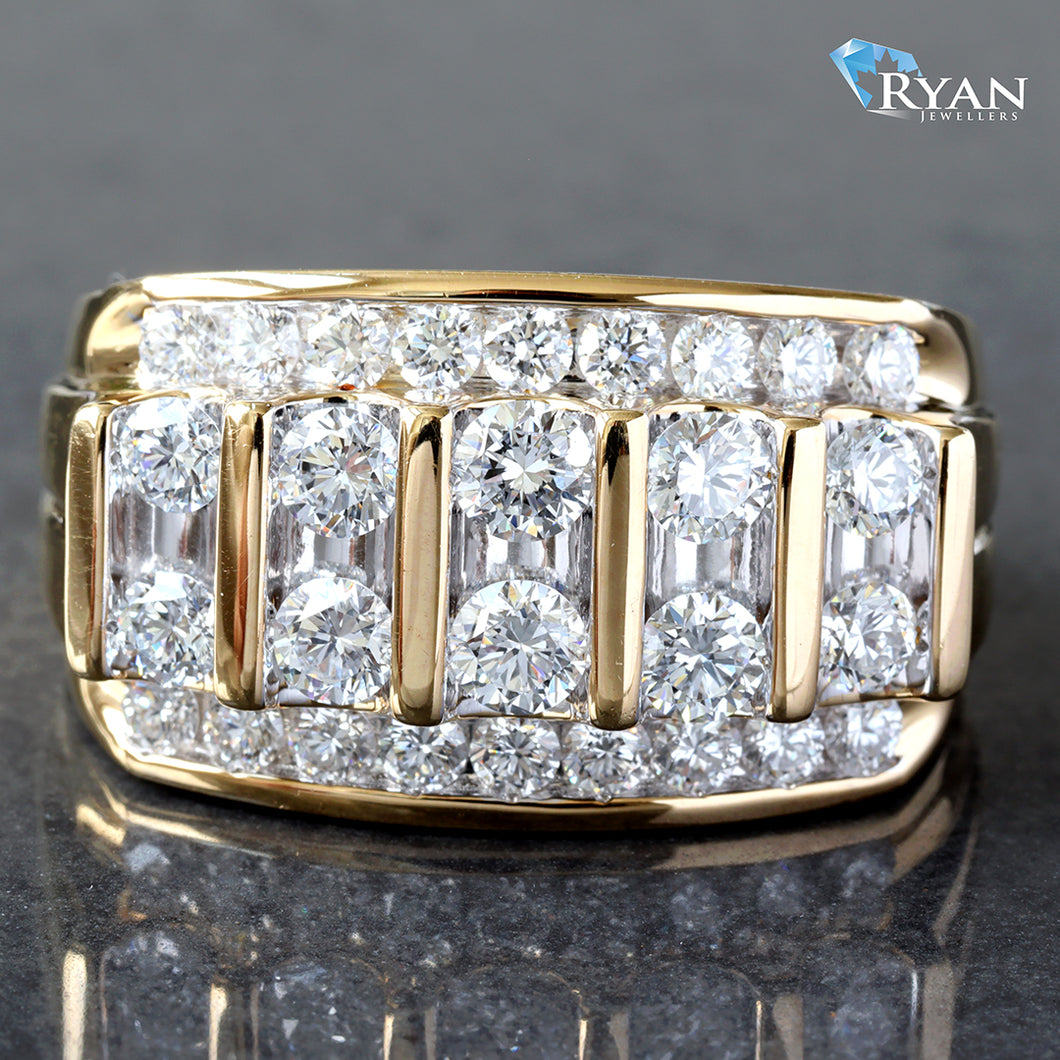 2.00CTW LAB Raised Five Stone Vertical Row Center W/ 2 Horizontal Channel Ring