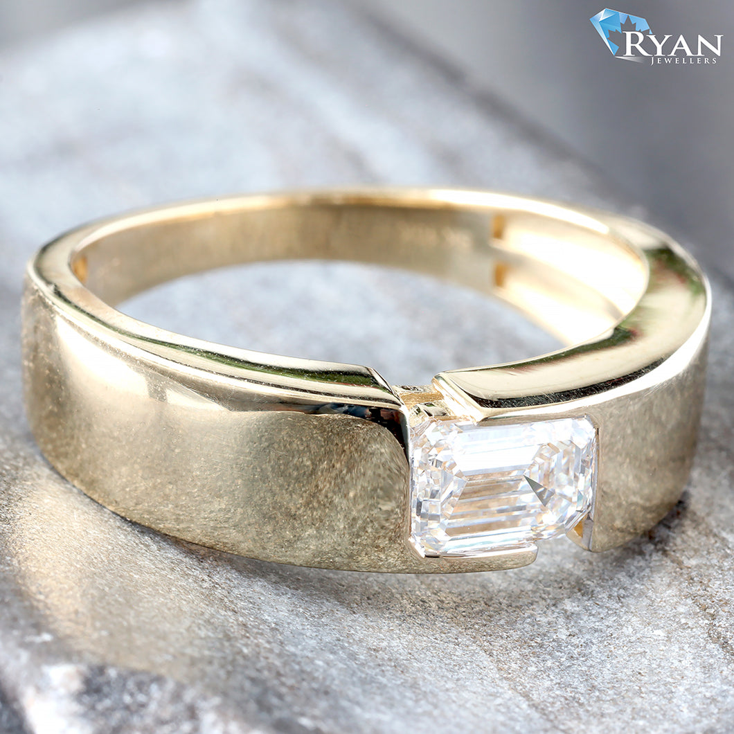 1.00ct Horizontal Set Emerald Cut Solitaire with High Polished Shoulders