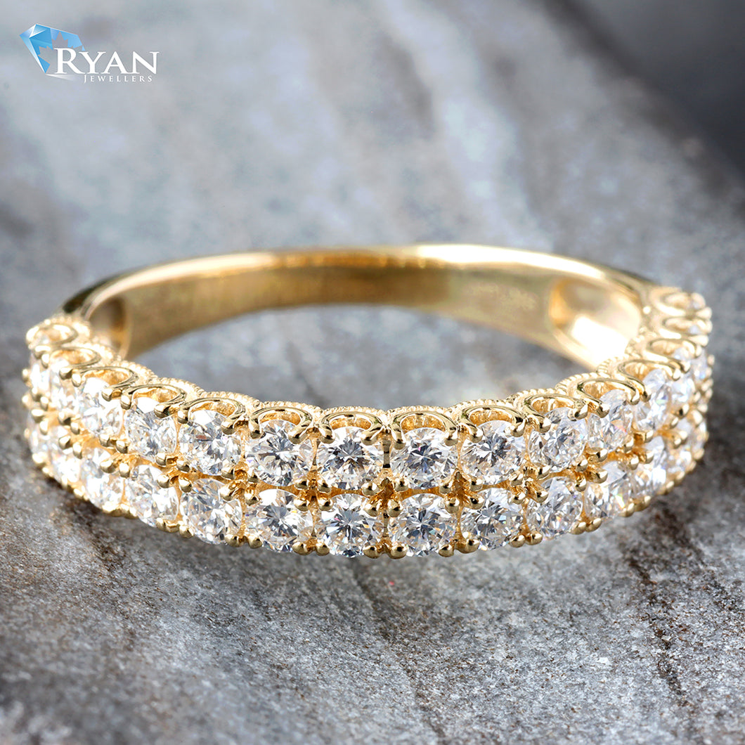 1 Carat Total Lab Grown Diamond Two Row Prong Setting Yellow Gold Band