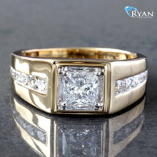 Load image into Gallery viewer, LAB RING GY 10K 1.50CTW PRINCESS CUT SOLITAIRE  WITH CHANNEL SET DIAMOND SHOULDERS
