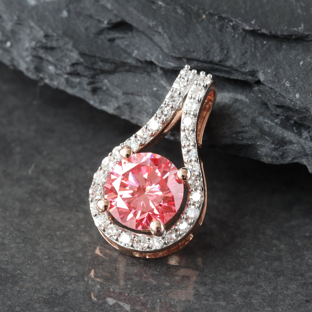 1.00ctw Round Pink Diamond Solitaire Pave Set Teardrop Slider Pendant