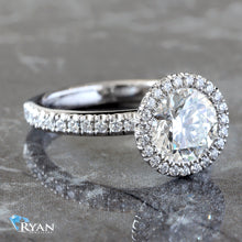 Load image into Gallery viewer, 1.95ctw Round Solitaire with Round Halo and Pave Diamond Shoulders
