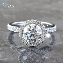 Load image into Gallery viewer, 1.95ctw Round Solitaire with Round Halo and Pave Diamond Shoulders
