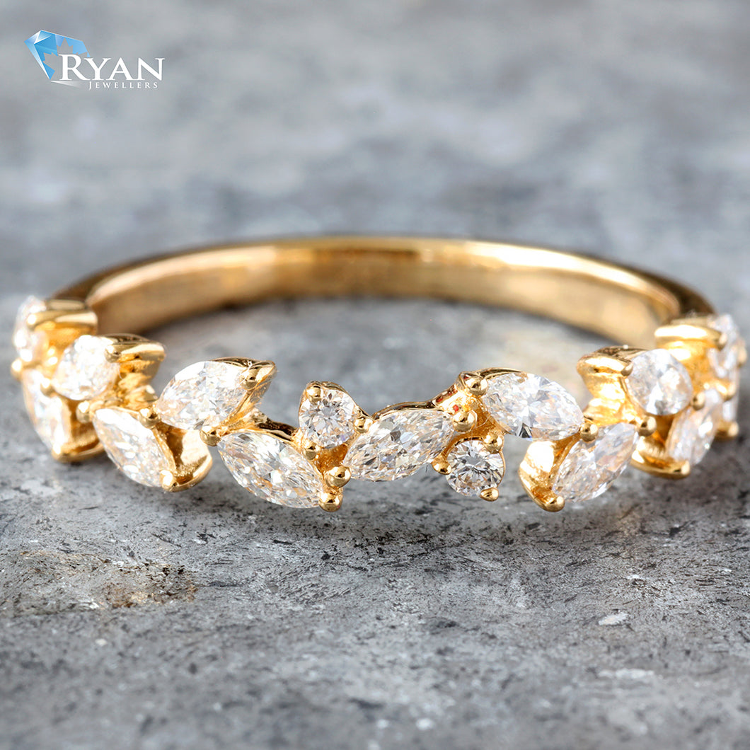 LAB RING GY 14K 0.59CTW LAB DIAMOND MARQUISE AND ROUND FLORAL DESIGN BAND