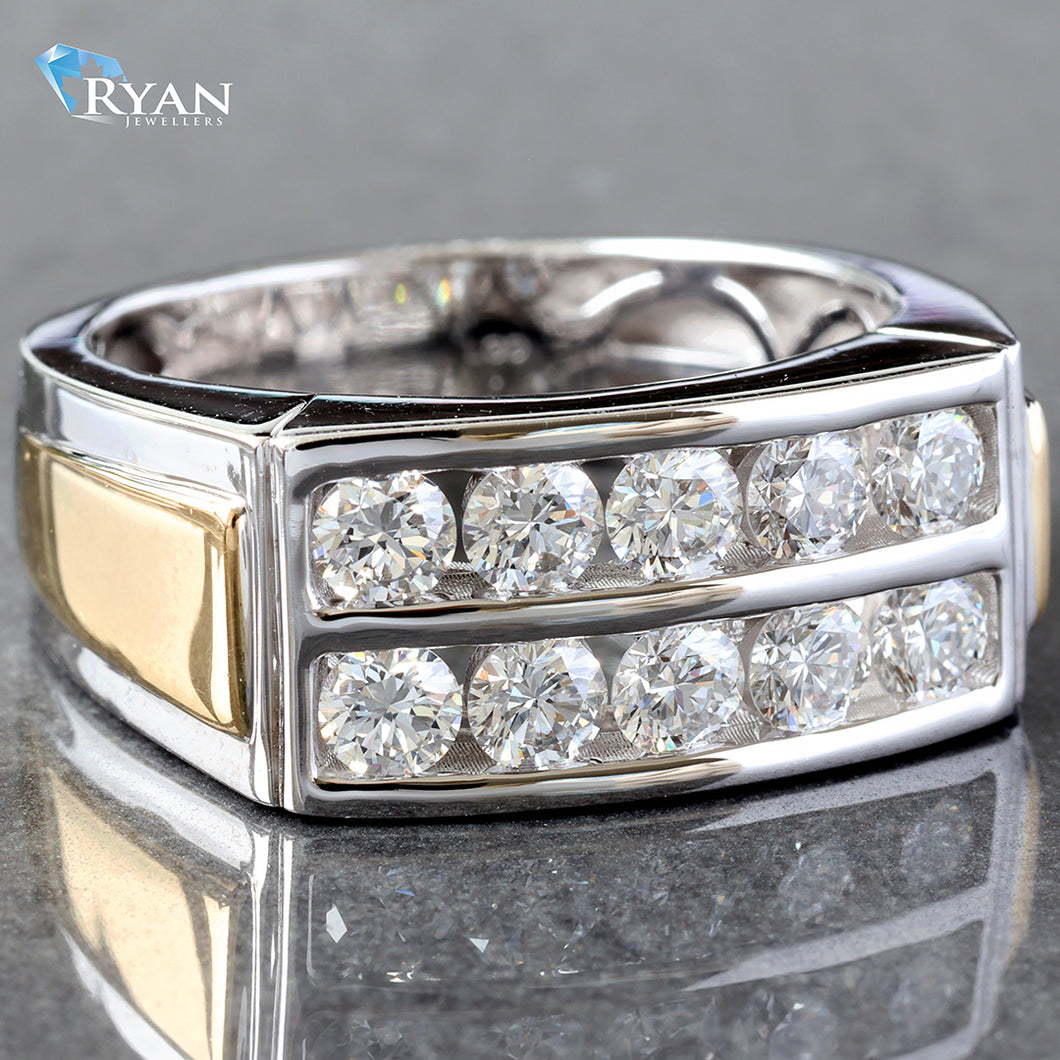 1.50CTW LAB Grown Two Row 2 Tone Men's Channel Set Band