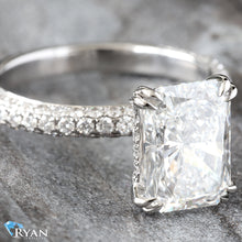 Load image into Gallery viewer, 5.55ctw Radiant Solitaire Full Diamond Basket Split Claws and Three Dome Shoulders
