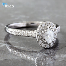 Load image into Gallery viewer, 0.50CTW Oval Halo with Diamond Pave Shoulders Ring
