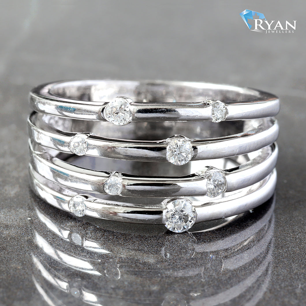 RING GW 10K 0.25CTW FOUR ROW OPEN BAND COSMO SETTING
