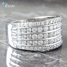 Load image into Gallery viewer, RING GW 10K 2.00CTW THREE ROW CHANNEL SET TWO TOW PAVE SET 5 ROW WIDE DIAMOND BAND
