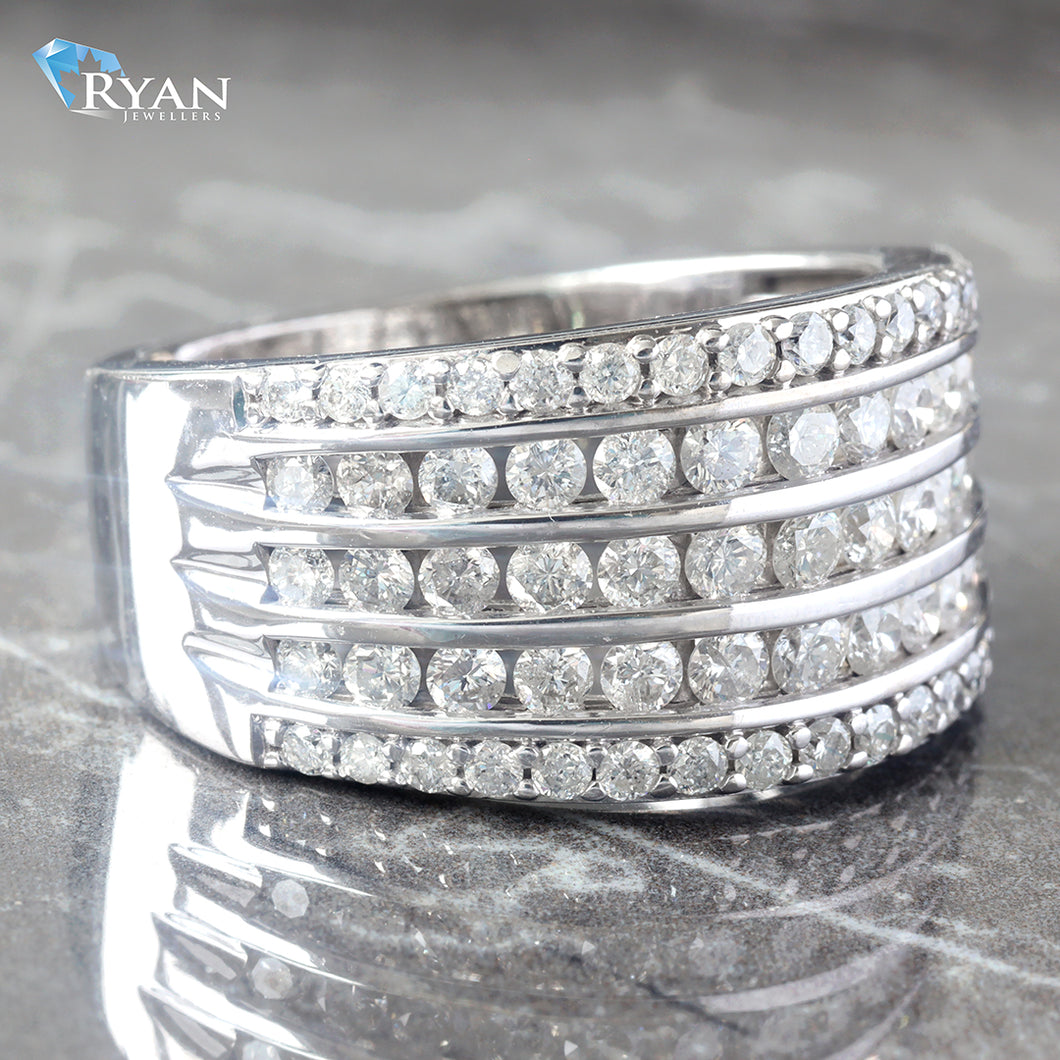 RING GW 10K 2.00CTW THREE ROW CHANNEL SET TWO TOW PAVE SET 5 ROW WIDE DIAMOND BAND