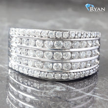 Load image into Gallery viewer, RING GW 10K 2.00CTW THREE ROW CHANNEL SET TWO TOW PAVE SET 5 ROW WIDE DIAMOND BAND
