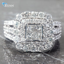 Load image into Gallery viewer, RING GW 14K 2.50CTW PRINCES QUAD CENTER DOUBLE CUSHION ROUND CUT HALO THREE ROW SLIGHT SPLUT SHOULDERS
