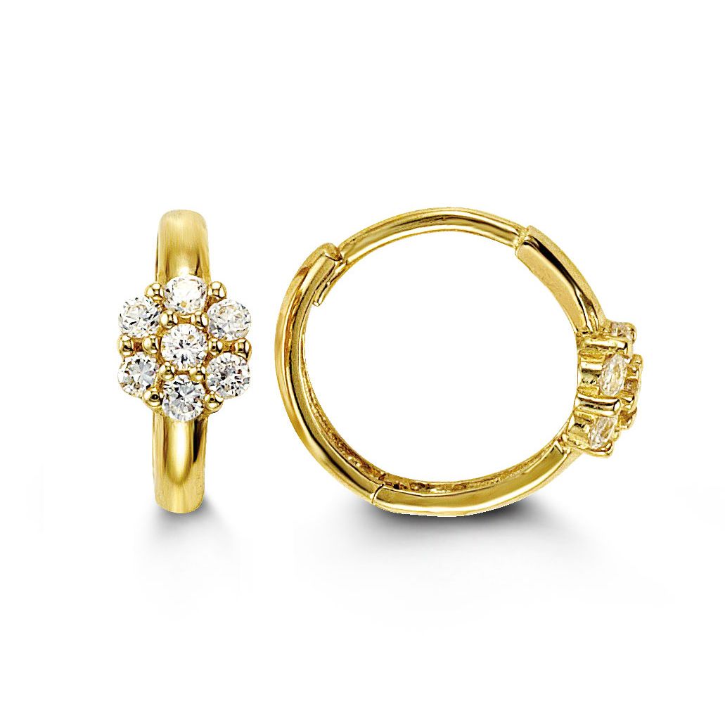 EARRING GY 14K CZ DAISY HUGGIE