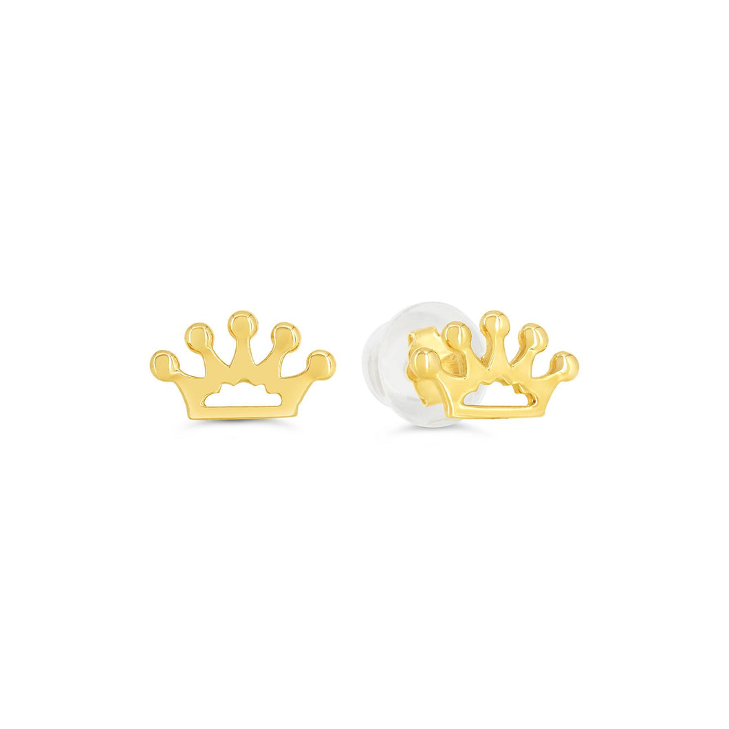 EARRINGS GY 14K HIGH POLISHED CROWN STUDS
