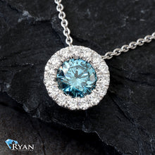 Load image into Gallery viewer, 1.00ctw Round Solitaire Blue Dimond Halo Margarita Pendant
