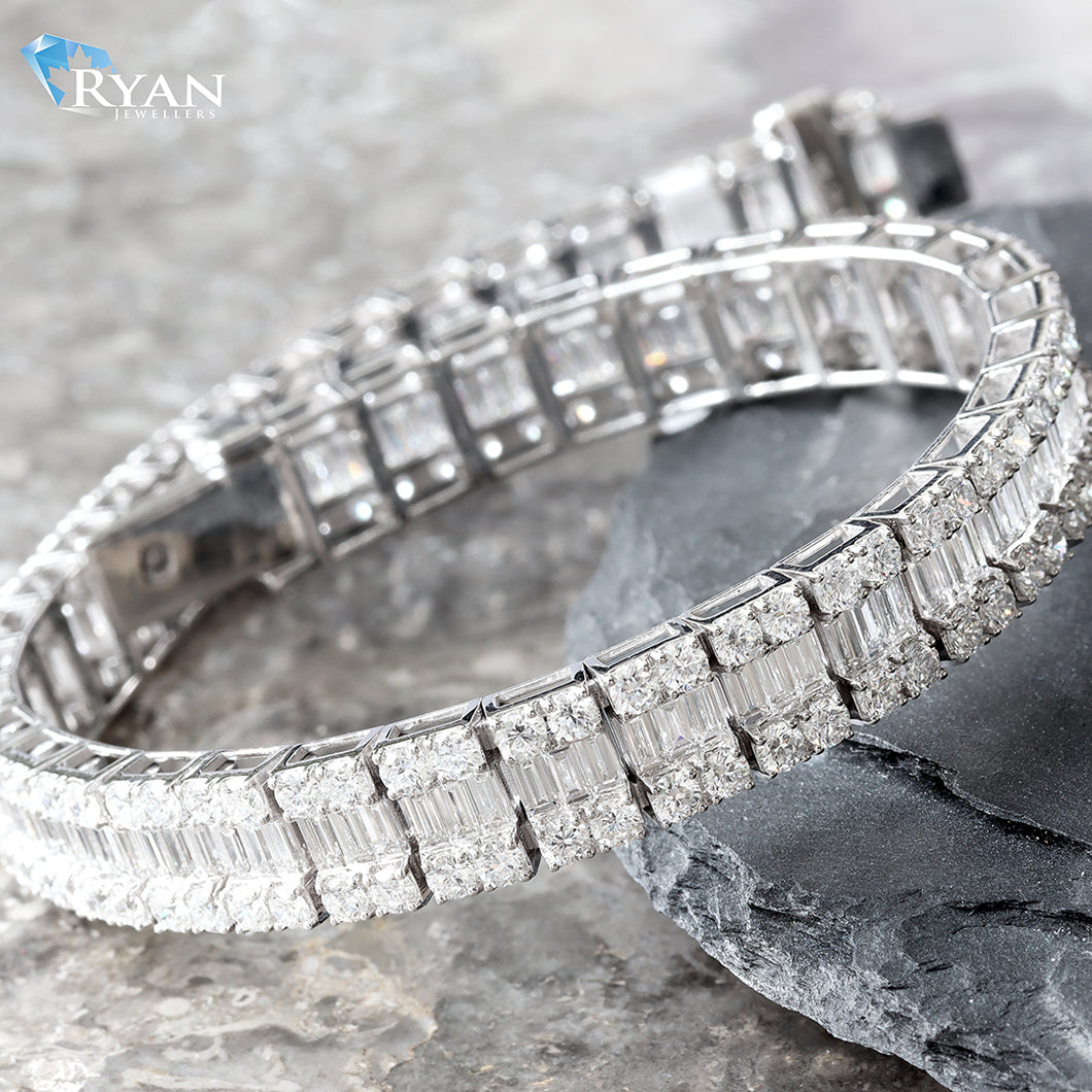 11.00CTW Three Row Round & Baguette Diamond Bracelet