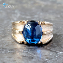 Load image into Gallery viewer, Wide Tapered Ridge W/ Syn Blue Oval Stone Ring
