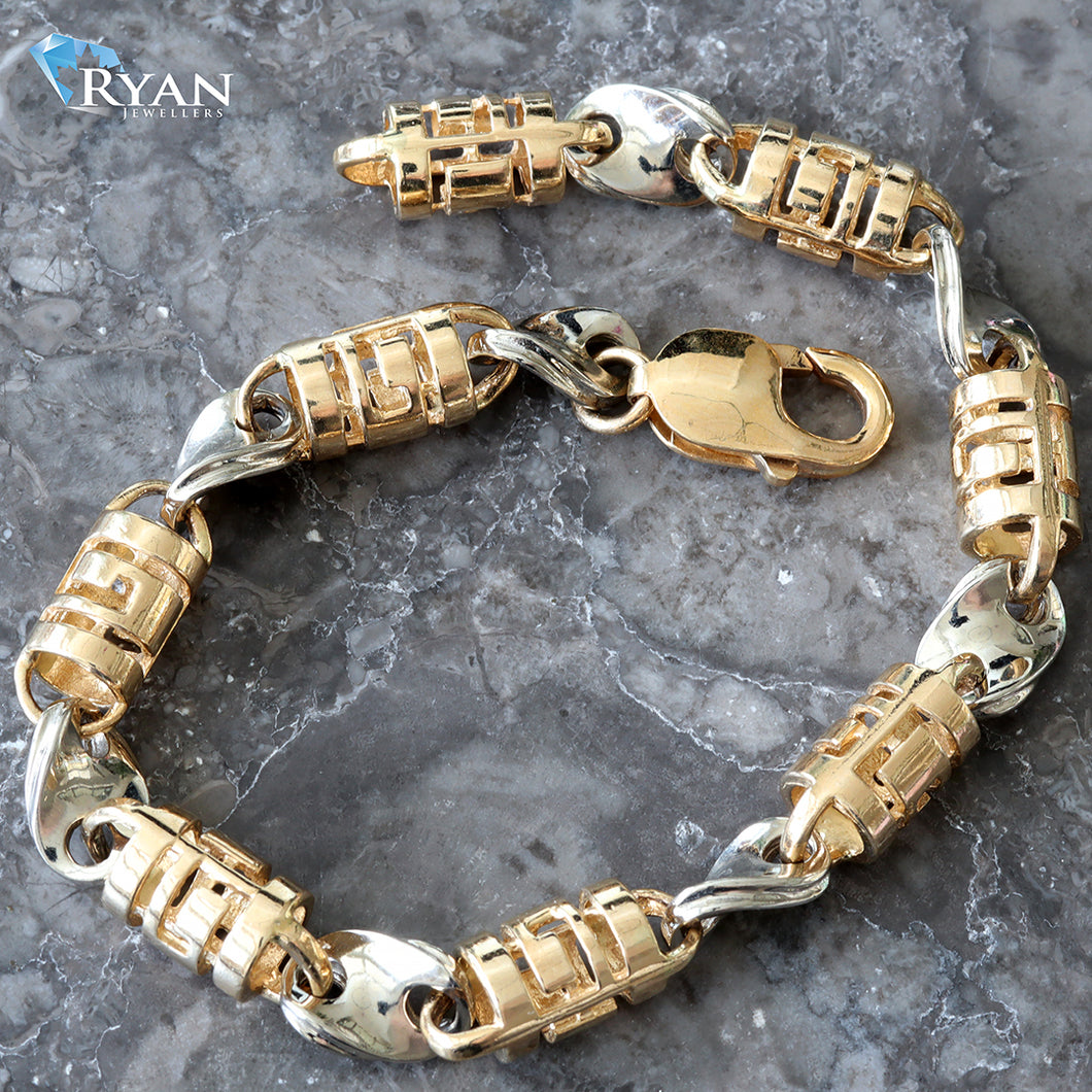 7mm Greek Key Bullet Link Bracelet