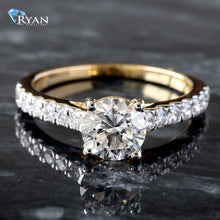 Load image into Gallery viewer, 1.35CTW Round Solitaire with Diamond Pave Shoulders Yellow Gold Ring
