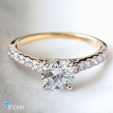 Load image into Gallery viewer, 1.35CTW Round Solitaire with Diamond Pave Shoulders Yellow Gold Ring
