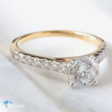 Load image into Gallery viewer, 1.35CTW Round Solitaire with Diamond Pave Shoulders Yellow Gold Ring
