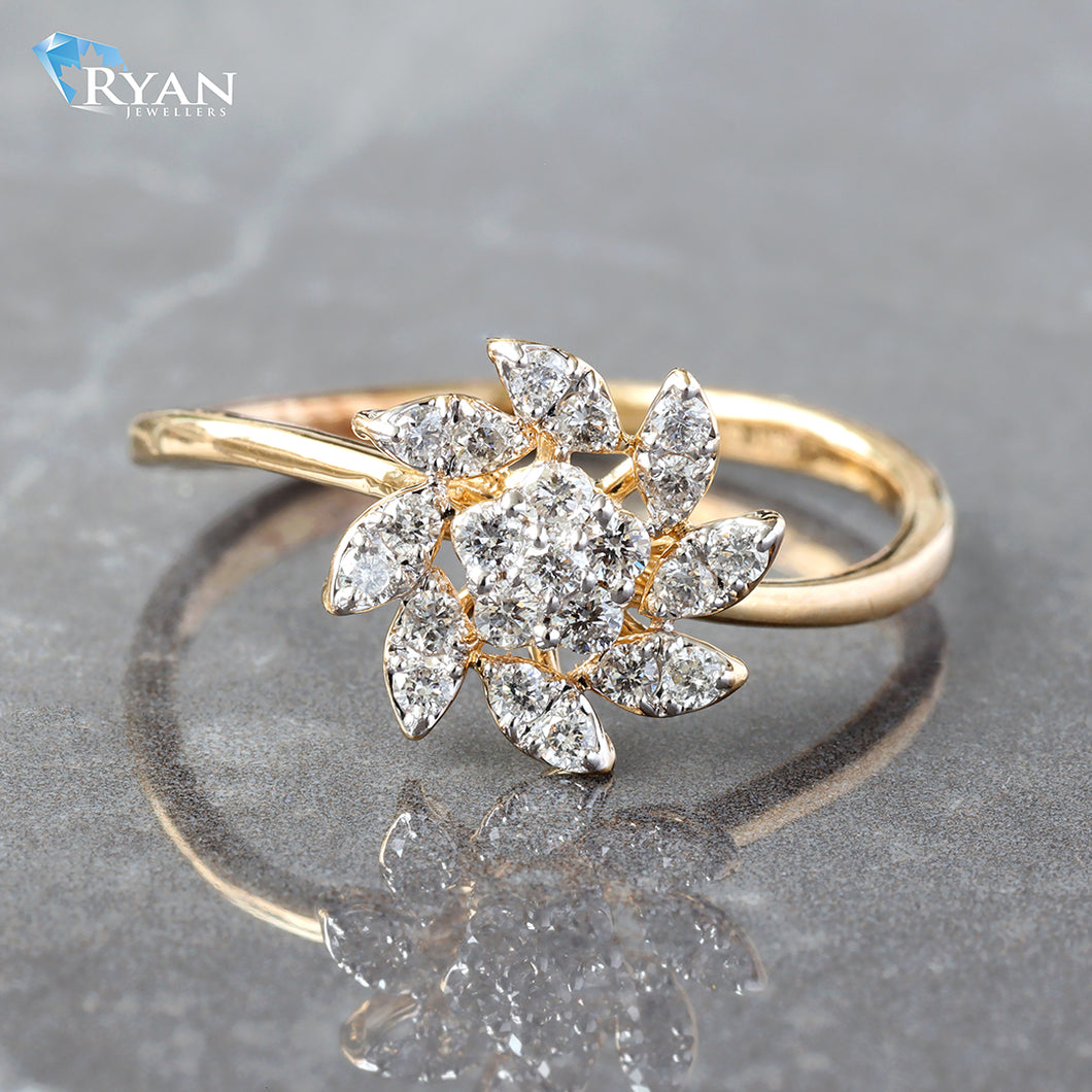 RING GY 10K 0.25CTW ROUND DIAMOND CLUSTER FLOWER RING WITH MARQUISE SHAPE PETALS HP SHOULDERS