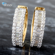 Load image into Gallery viewer, LAB EARRING GY 10K 1.00CTW ROUND HOOPS BAGUETTE CENTER AND ROUND PRONG SET SIDES
