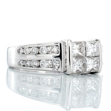 Load image into Gallery viewer, RING GW 14K 1.00CTW QUAD PRINCESS CENTER WITH QUAD CHANNEL SET GRADUATED SHOULDERS
