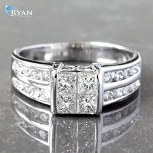 Load image into Gallery viewer, RING GW 14K 1.00CTW QUAD PRINCESS CENTER WITH QUAD CHANNEL SET GRADUATED SHOULDERS
