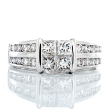 Load image into Gallery viewer, RING GW 14K 1.00CTW QUAD PRINCESS CENTER WITH QUAD CHANNEL SET GRADUATED SHOULDERS

