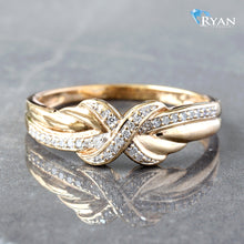 Load image into Gallery viewer, RING GY 0.08CTW NATURAL DIAMOND X CENTER WITH PAVE CROSS OVER HP SHOULDERS
