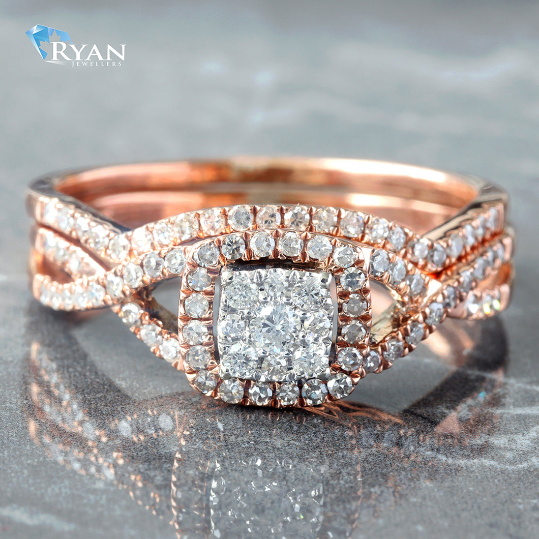 RING GR 10K 0.50CTW CUSHION IMPERIAL CLUSTER CENTER VINTAGE HALO, SHOULDERS & MATCHING BAND