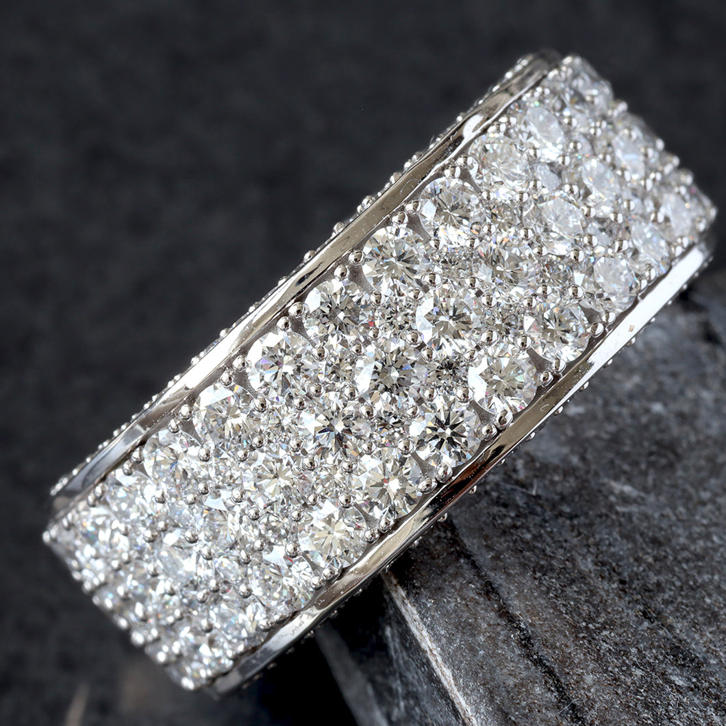 4.75CTW LAB Grown 5 Row alternating Small and Large Round Diamonds with North South Diamond Sides, &5% Eternity Band