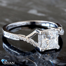 Load image into Gallery viewer, 1.49ctw Princess Solitaire with Split High Polished and Diamond Pave Cross Over Shoulders
