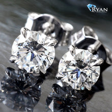 Load image into Gallery viewer, 1.04CTW LAB Round Solitaire 4 Prong Leaf Basket Studs
