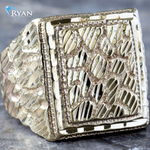 Load image into Gallery viewer, Large Rectangle Top Nugget Ring W/ Diamond Cut Boarder
