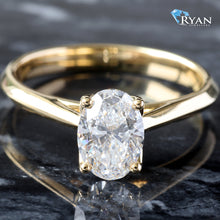 Load image into Gallery viewer, LAB RING GY 10KT 1.00CT OVAL SOLITAIRE HP CATHEDRAL KNIFE EDGE PETAL BASKET
