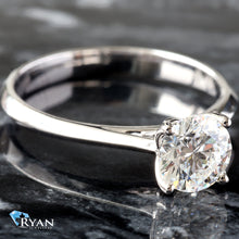 Load image into Gallery viewer, LAB RING GW 10KT 1.00CT ROUND SOLITAIRE FOUR PRONG HP CATHEDRAL KNIFE EDGE PETAL BASKET
