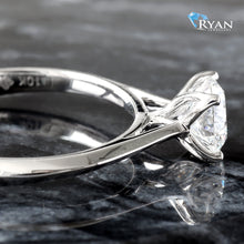 Load image into Gallery viewer, LAB RING GW 10KT 1.00CT ROUND SOLITAIRE FOUR PRONG HP CATHEDRAL KNIFE EDGE PETAL BASKET
