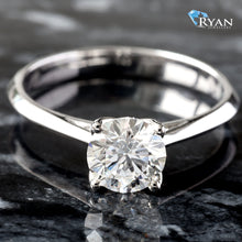 Load image into Gallery viewer, LAB RING GW 10KT 1.00CT ROUND SOLITAIRE FOUR PRONG HP CATHEDRAL KNIFE EDGE PETAL BASKET
