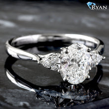Load image into Gallery viewer, 1.10ctw Oval Solitaire with Triangular Accent on High Polished Shoulder Ring
