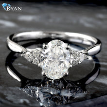 Load image into Gallery viewer, 1.10ctw Oval Solitaire with Triangular Accent on High Polished Shoulder Ring
