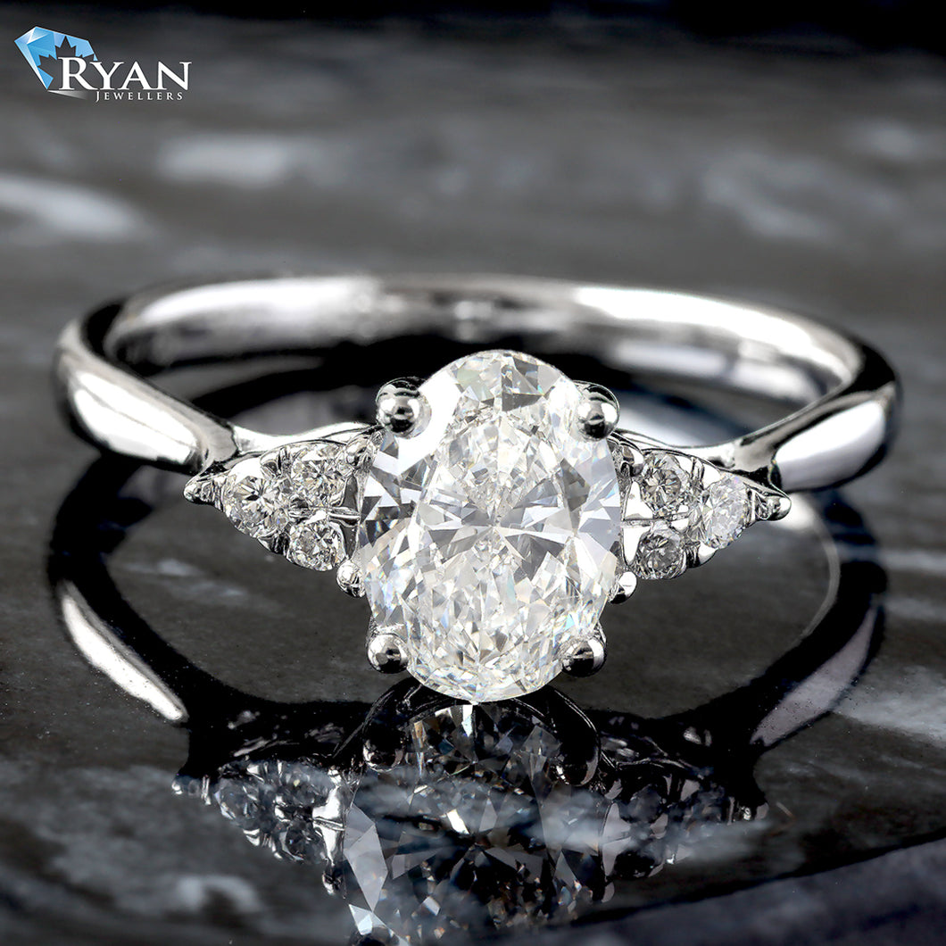 1.10ctw Oval Solitaire with Triangular Accent on High Polished Shoulder Ring