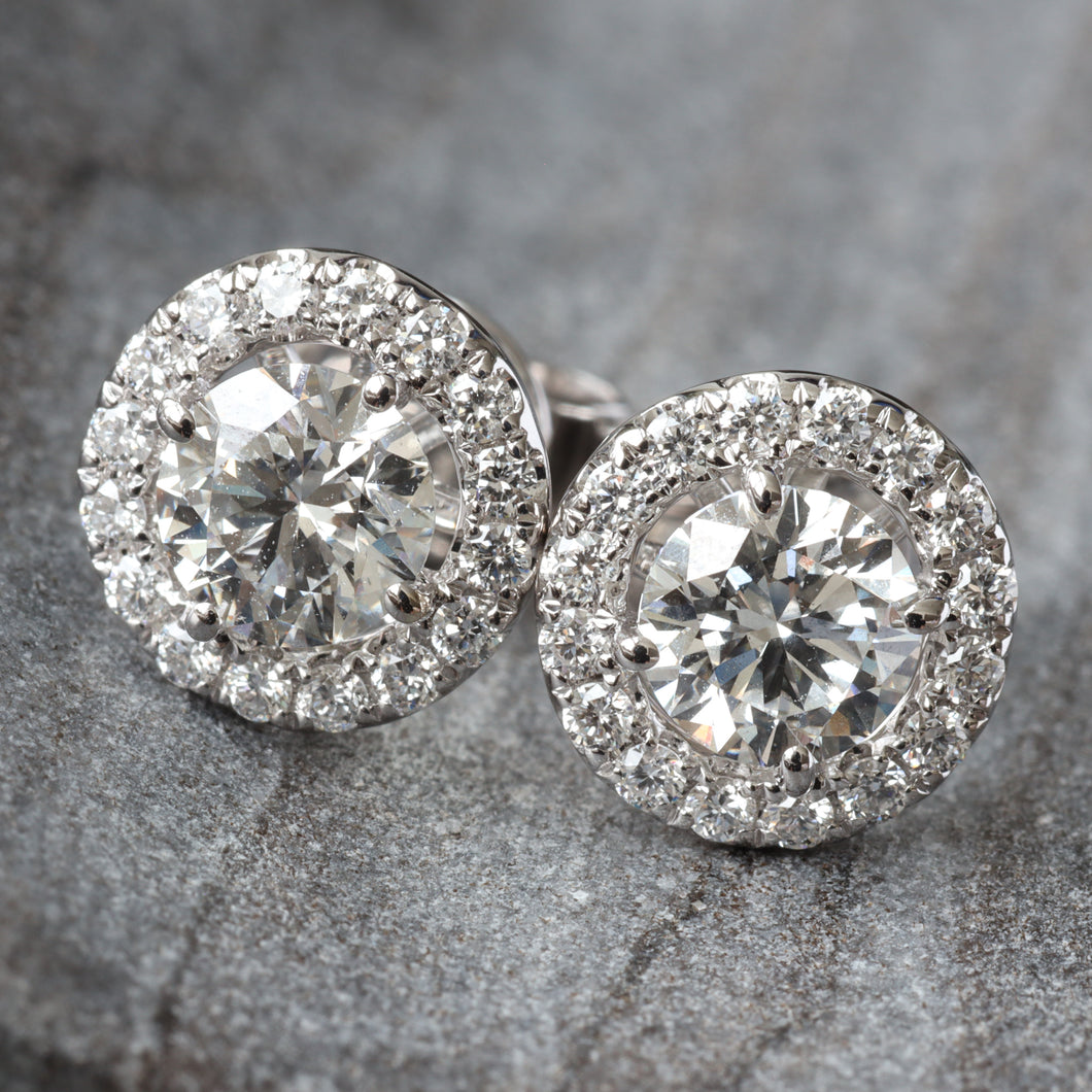 1.98ctw Round Solitaire Halo Studs 18k