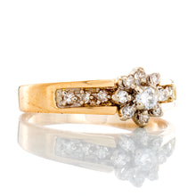 Load image into Gallery viewer, RING GY 10K 0.20CTW FLOWER CLUSTER CENTER WITH UPSWEPT PAVE CHANNEL SHOULDERS
