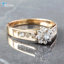 Load image into Gallery viewer, RING GY 10K 0.20CTW FLOWER CLUSTER CENTER WITH UPSWEPT PAVE CHANNEL SHOULDERS
