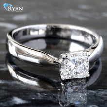 Load image into Gallery viewer, 1.00 Carat Lab Grown Princess Cut Solitaire High Polished Tapered Shoulders 14k White Gold Ring
