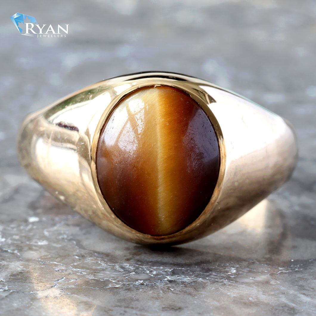 Bezel Set Tigers Eye Tapered Mens Ring