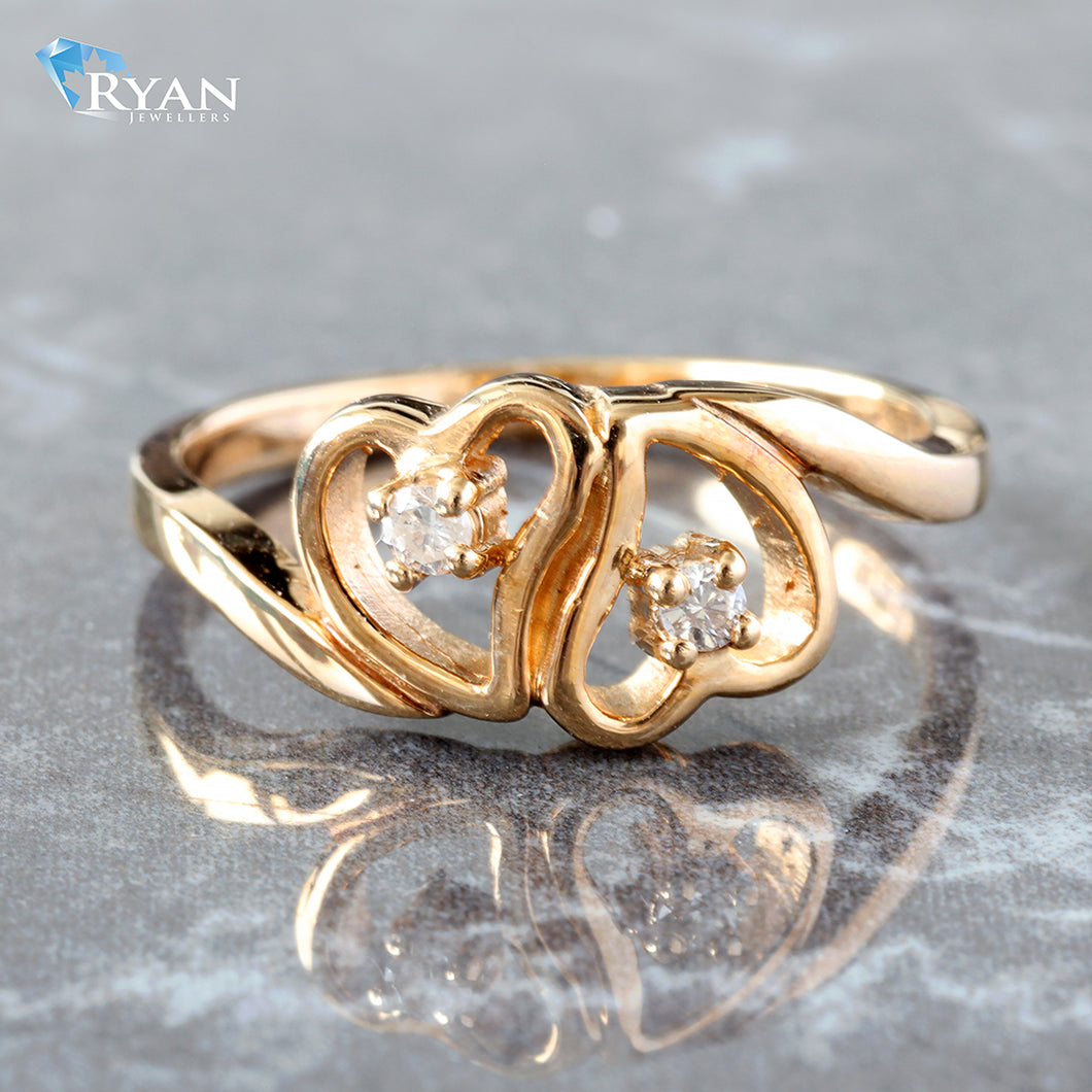 0.06CTW Double Heart W/ Diamond Center Ring